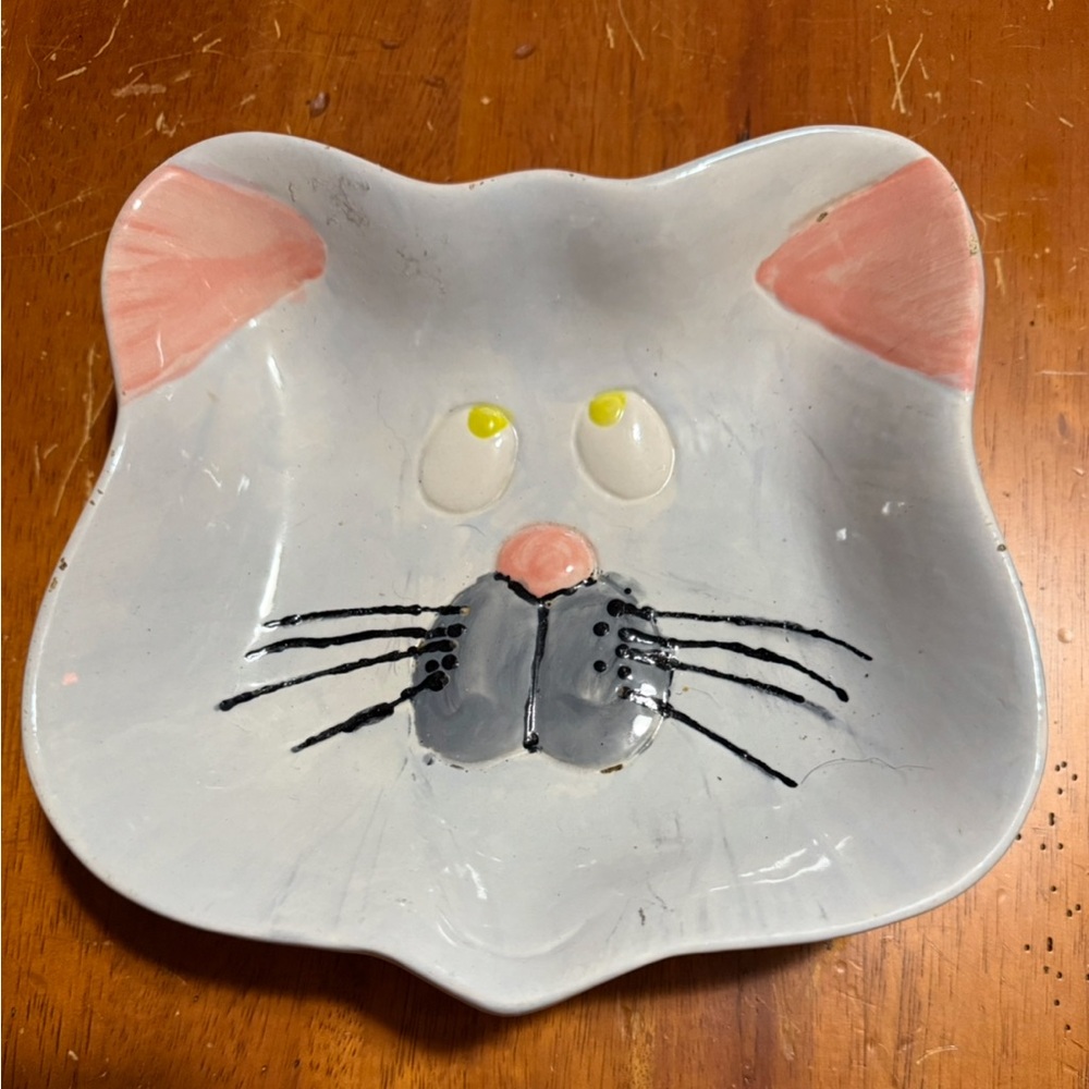 Whimsical Handmade large cat dish, lovingly made and signed by artist.